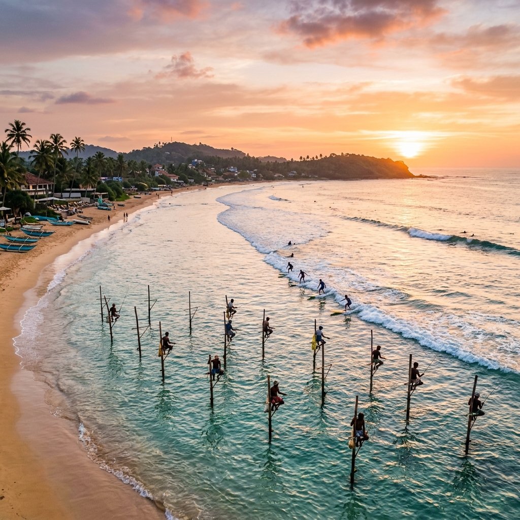 Weligama Beach Stilt Fishermen Sri Lanka